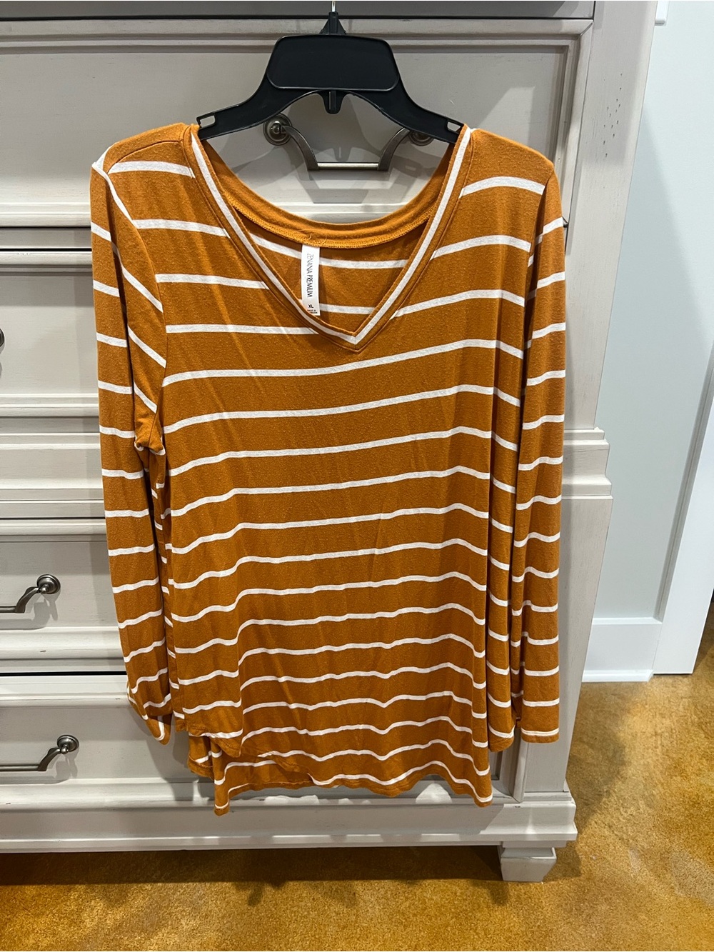 Zenana Outfitters Mustard and White Striped V-Neck Long Sleeve Top